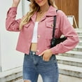thumbnail image 2 of Chaqueta corta de manga larga de Color sólido de moda Sexy informal para mujer, camiseta de solapa de manga larga de pana Pompotops  FGAJ20836, 2 of 8