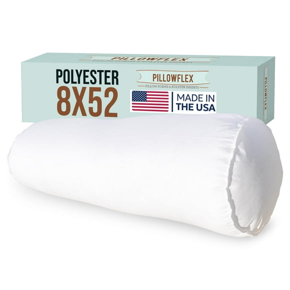Pillowflex Bolster Pillow (8x52) - Round Roll Pillow Bolster Insert, Plush Polyester-Filled Insert for Decorative Shams, Odorless, Lint and Dust-Free Polyester Filling, No Lumps - (White)