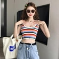 thumbnail image 1 of Women Rainbow Stripe Tank Tops Summer Ladies Knitted Slim Fit Korean Style Ladies Vest, 1 of 5
