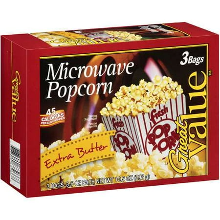 Great Value Microwave Extra Butter Popcorn, 3.5 Oz., 3 Count