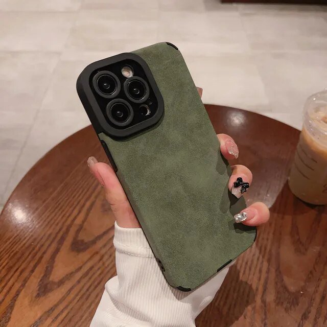 Luxury Matte Soft Leather Case For iPhone 15 14 13 12 11 Pro Max Plus Camera Protector Cases Shockproof Cover Phone Accessories