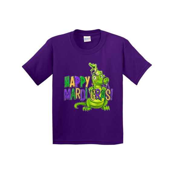 Inktastic Happy Mardi Gras Big and Little Alligators with Beads Youth T-Shirt