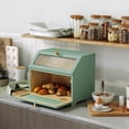 thumbnail image 3 of MROJISC Double Layer Bread Box for Kitchen Countertop, Modern Corner Large Bread Storage Bin (Green), 3 of 6
