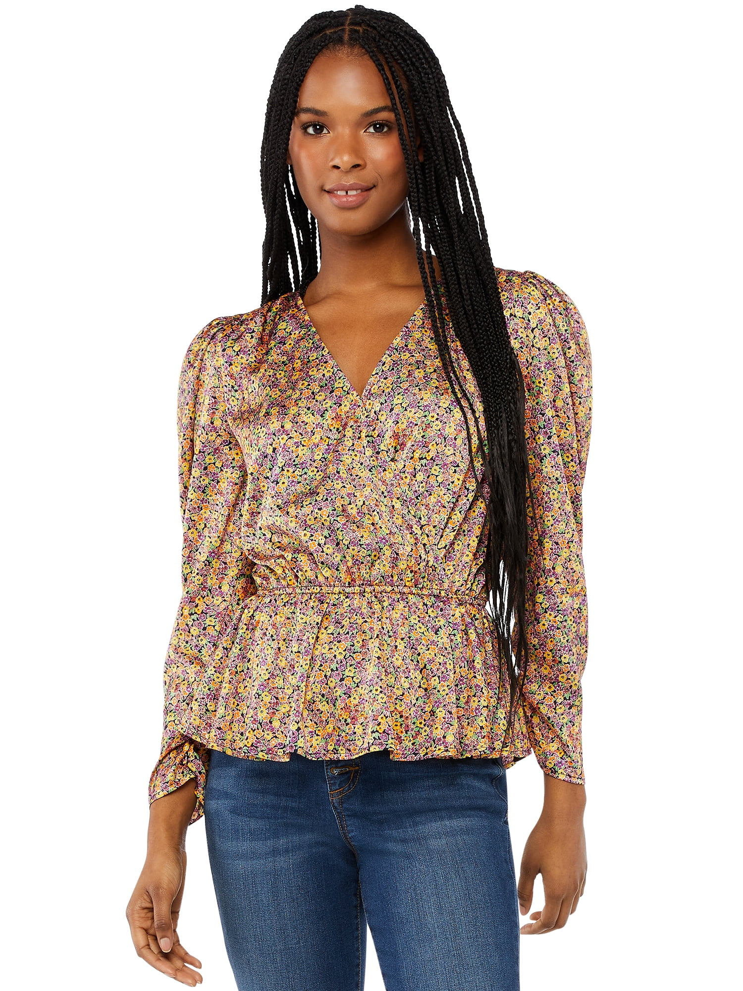 Scoop Women's Puff Sleeve Peplum Top 