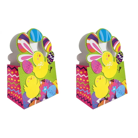 Happy Easter 2 Pack Gift Bag 13 Inch Bunny Chick Colorful Gift Wrap Bags