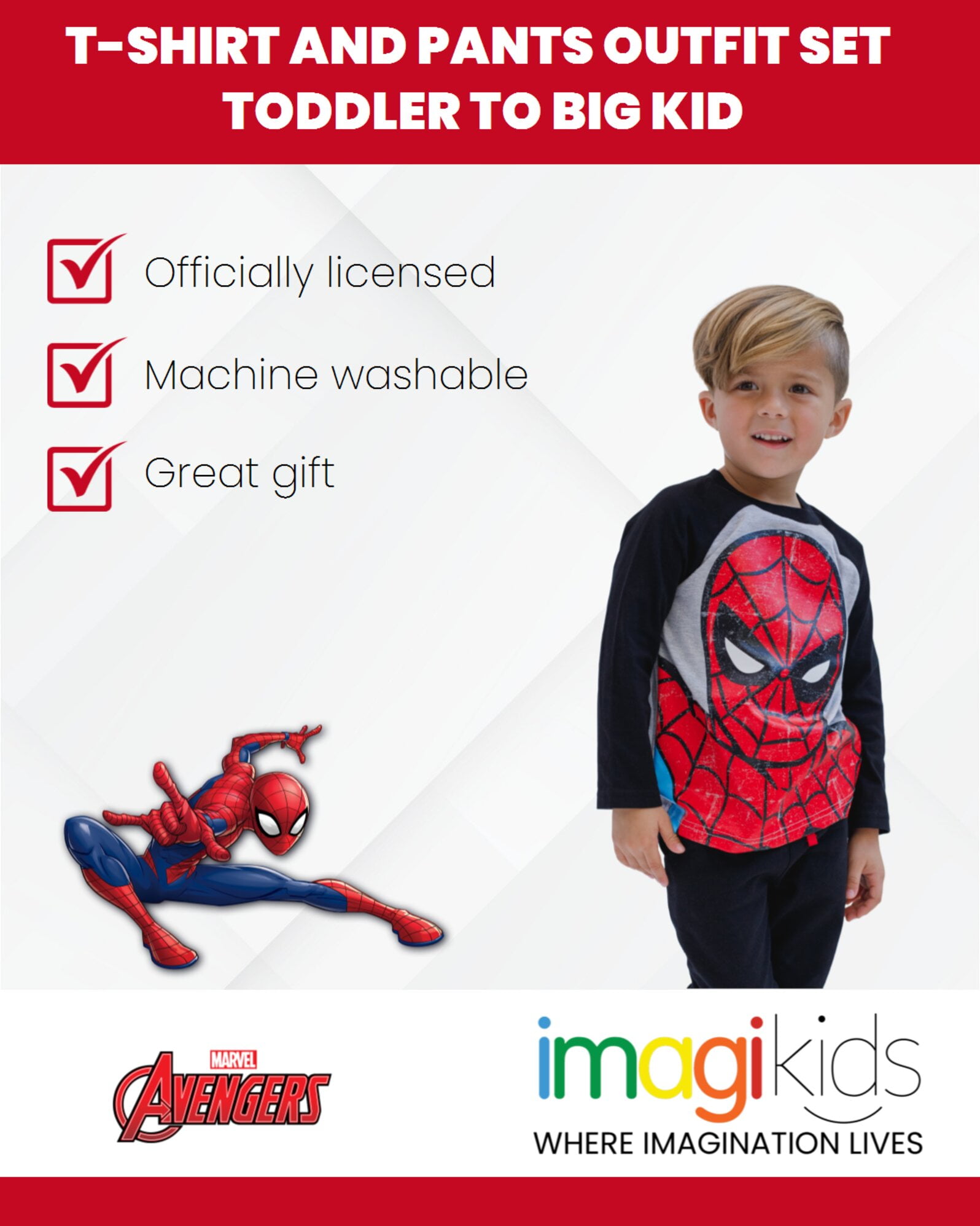 Marvel Avengers Spider-Man Toddler Boys T-Shirt and French Terry Pants Toddler to Big Kid