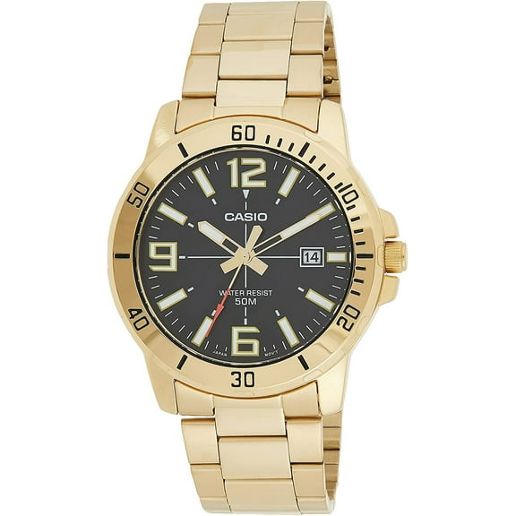 Mens 50-meter Water Resistant Black Dial Stainless Steel Gold Watch MTP-VD01G-1BVUDF