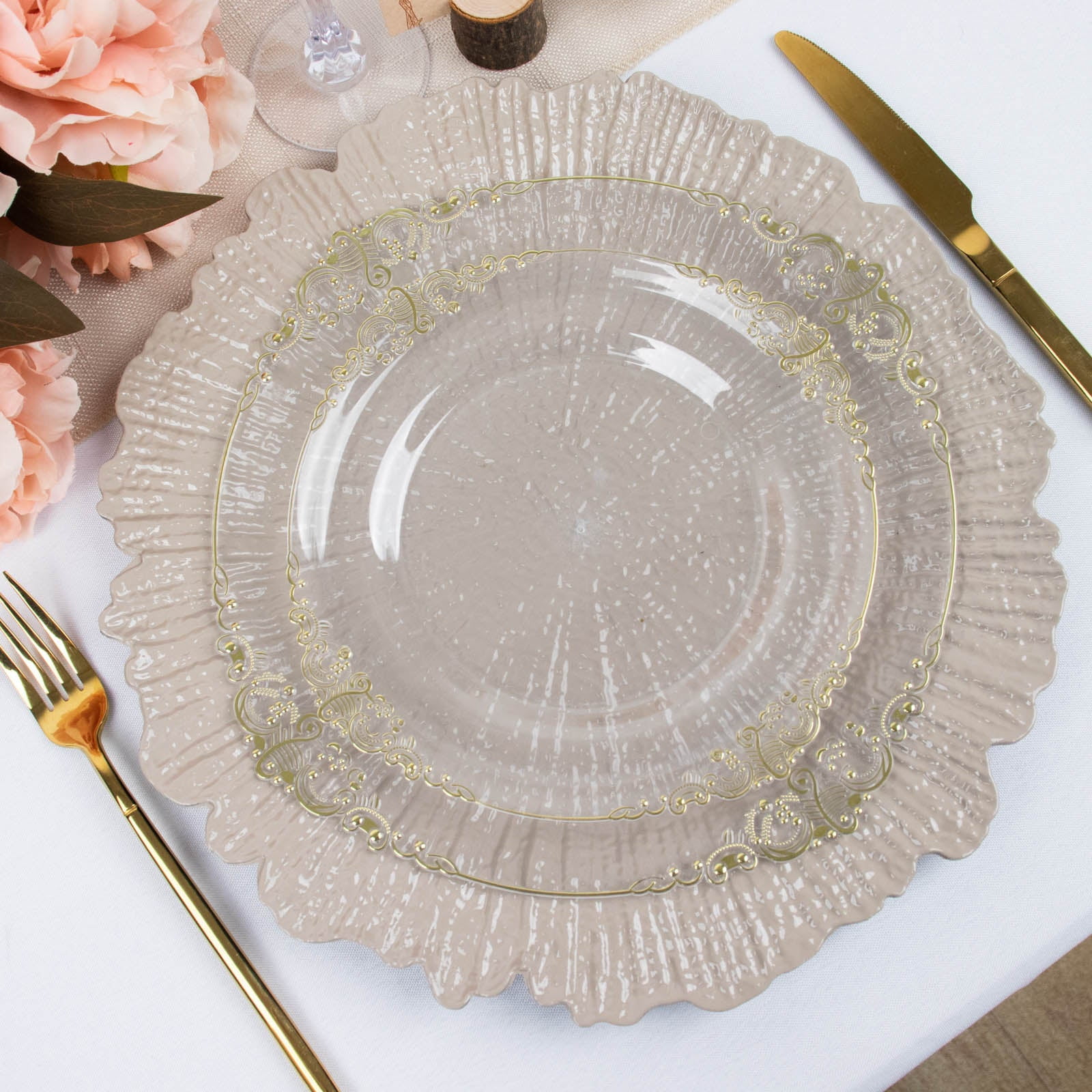 TABLECLOTHSFACTORY 6 Pack 13" Round Clear Acrylic Reef Charger Plates - Ruffled Rim For Weddings & Events - View #6