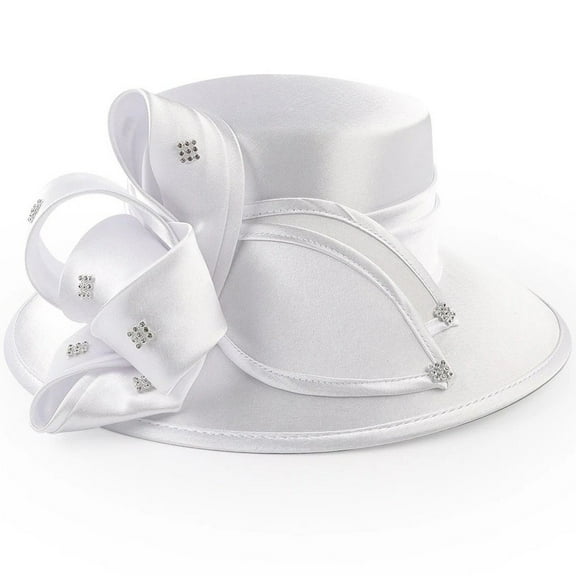 Satin Cloth Church Hat Women Wide Brim Hat Elegant Wedding Photography Hat Female Banquet Fancy Fascinator Formal Hat
