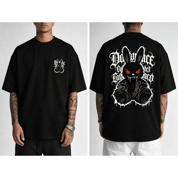 Men's Dark Rabbit Graphic T Shirt Gothic Streetwear Graffiti Urban Fashion Tee