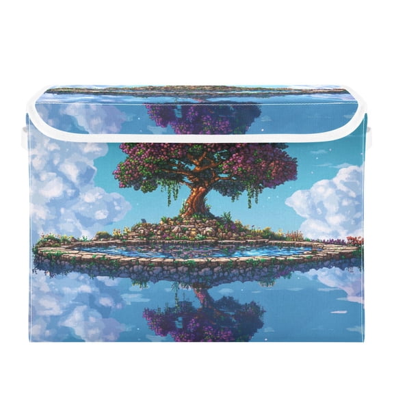 WOBOGO Terraria Style Tree Large Collapsible Storage Box Flip Lid Fabric Decorative Organizer Container Basket with Handles 16.5×12.6×11.8in