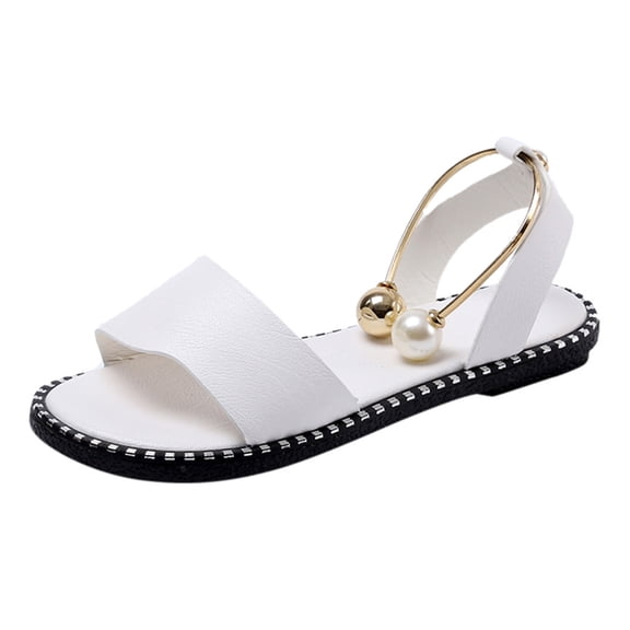 Clearance VerPetridure Women's Sandals Summer Casual Solid Round Toe Pearl Buckle Causal Sandals