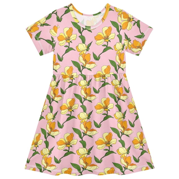 joogoo Flower Girls' Short Sleeve Dress Kids Dresses 5-6T