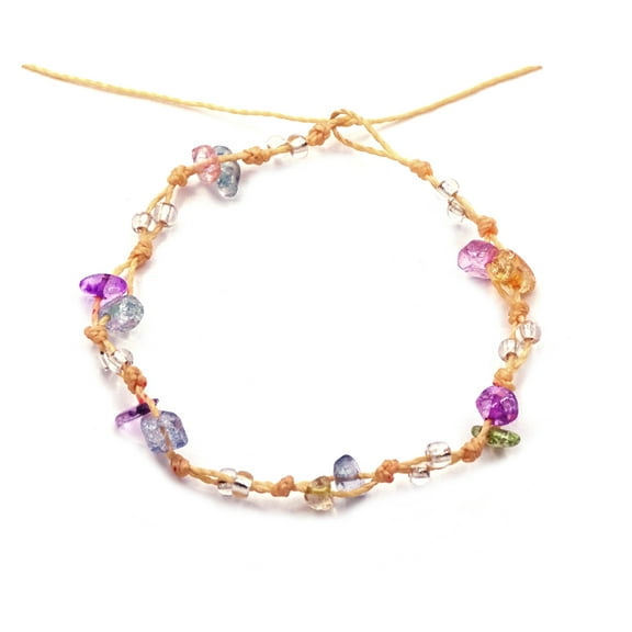 Chip Stone Seed Beaded Macramé Braided String Anklet - Womens Fashion Handmade Jewelry Boho Accessories