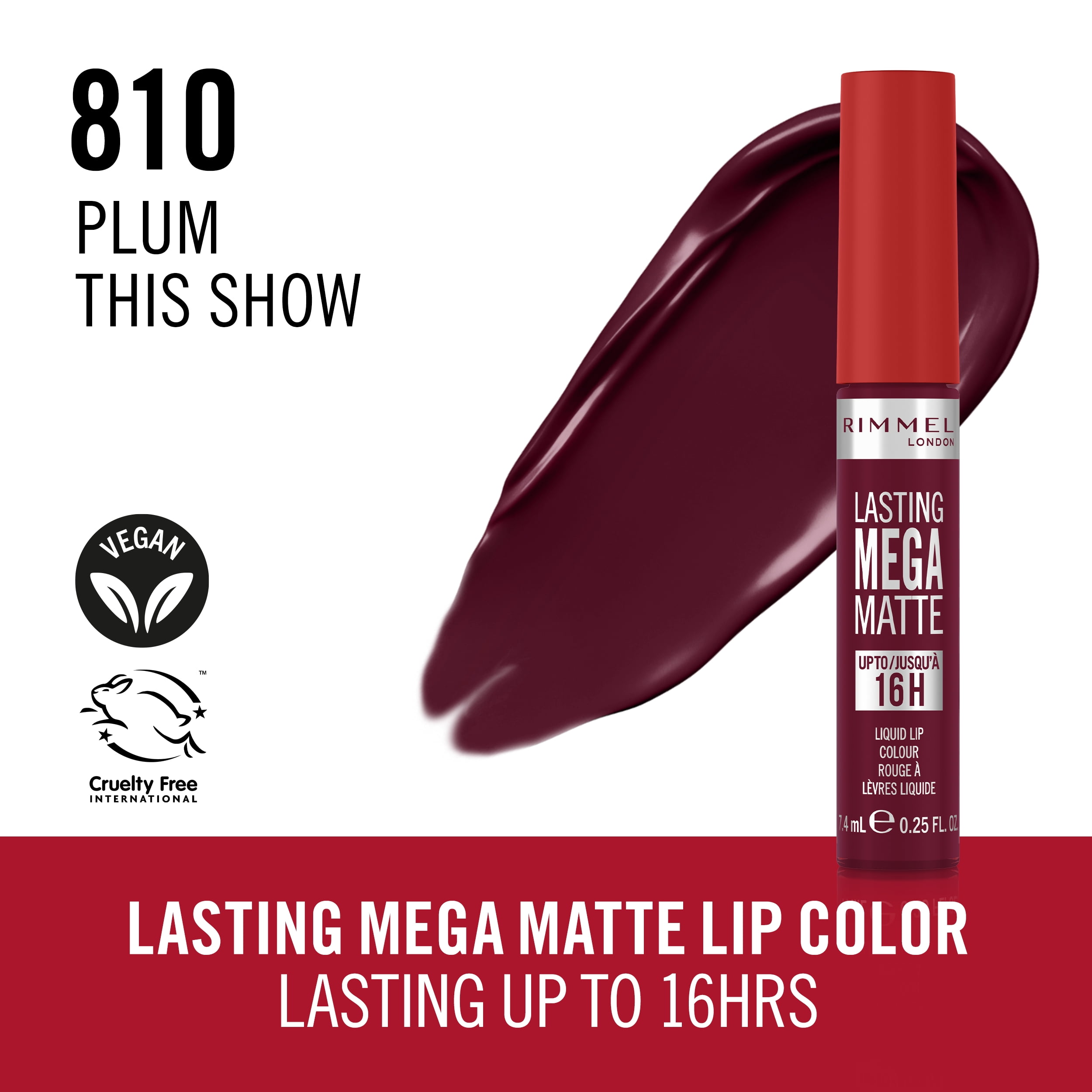 RIMMEL Lasting Mega Matte Liquid Lipstick, 810 Plum This Show, 0.25 fl oz