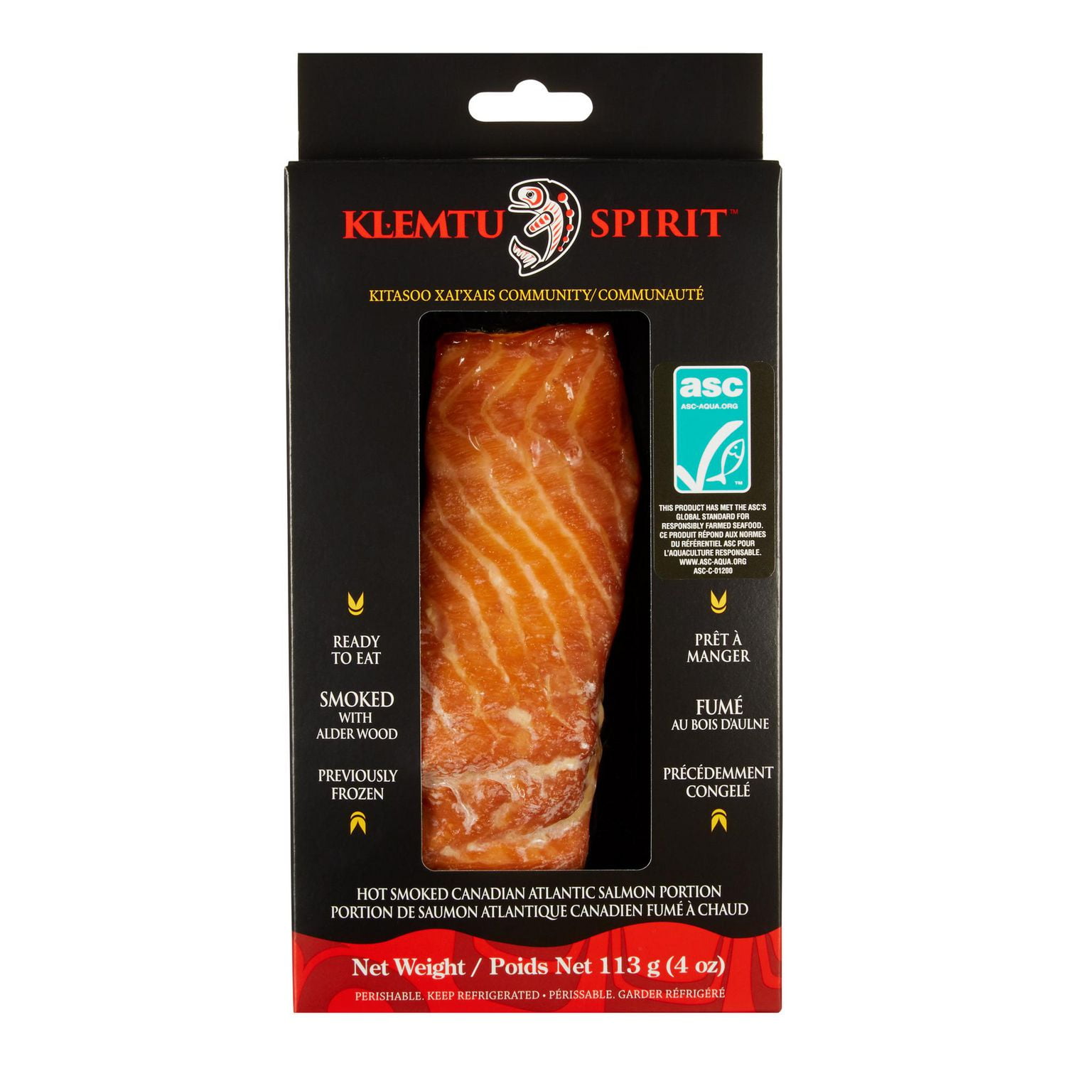 Portion de saumon atlantique canadien fumé à chaud Klemtu Spirit 113 g