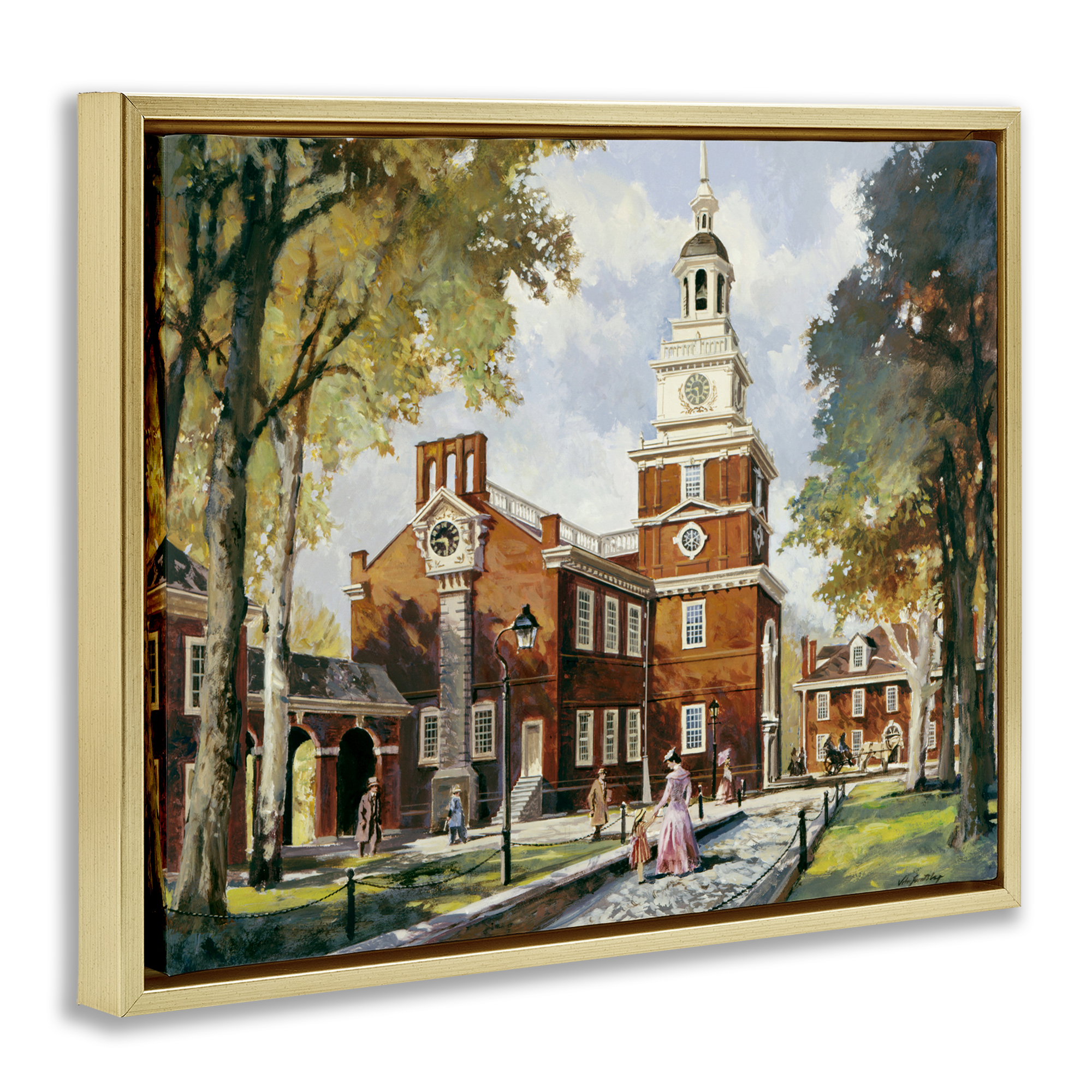 Independence Hall Colonial Times Gold Framed Floater Canvas Wall Art, design by Wind River Studios
