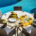 thumbnail image 6 of Yellow Sunflower Round Tablecloth, Fitted Table Cover with Elastic for 45"-54" Round Tables, Spring Summer Bee Gnomes Grey Plaid Table Cloth Outdoor Indoor Dinning Party Waterproof Tablecloths, 6 of 7