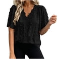 thumbnail image 3 of VBVC Women's Floral Lace Dot V Neck Blouse , Ladies' Ruffle Short Sleeve Casual Top , Eyelet Textured Shirts For Women,Black,S-2XL, 3 of 8