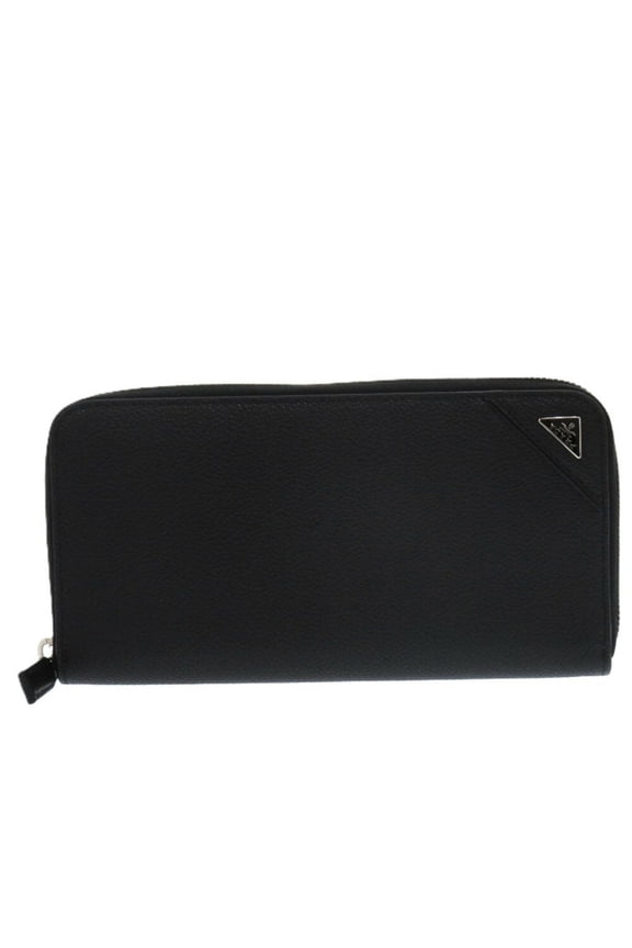 Pre-Owned Prada Soft Calfskin Triangle 2ML317 Leather Black 0781 Long Wallet