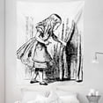 thumbnail image 1 of Cartoon Tapestry, Black and White Alice Looking Through Curtains Hidden Door Adventure, Fabric Wall Hanging Decor for Bedroom Living Room Dorm, 5 Sizes, Black White, by Ambesonne, 1 of 1