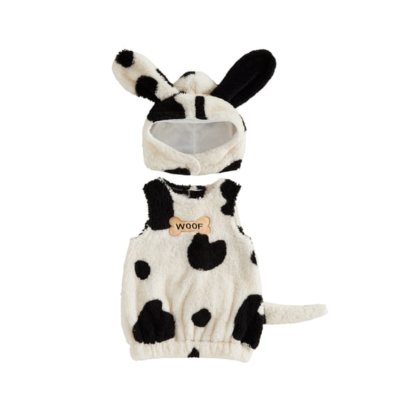 Cjfdfy Baby Spotted Dog Halloween Costume Winter Warm Sleeveless Tops Plush Animal Costume With Hood Newborn Baby Cute Spotted Puppy Dog Animal Halloween Cosplay Costumes For Kids
