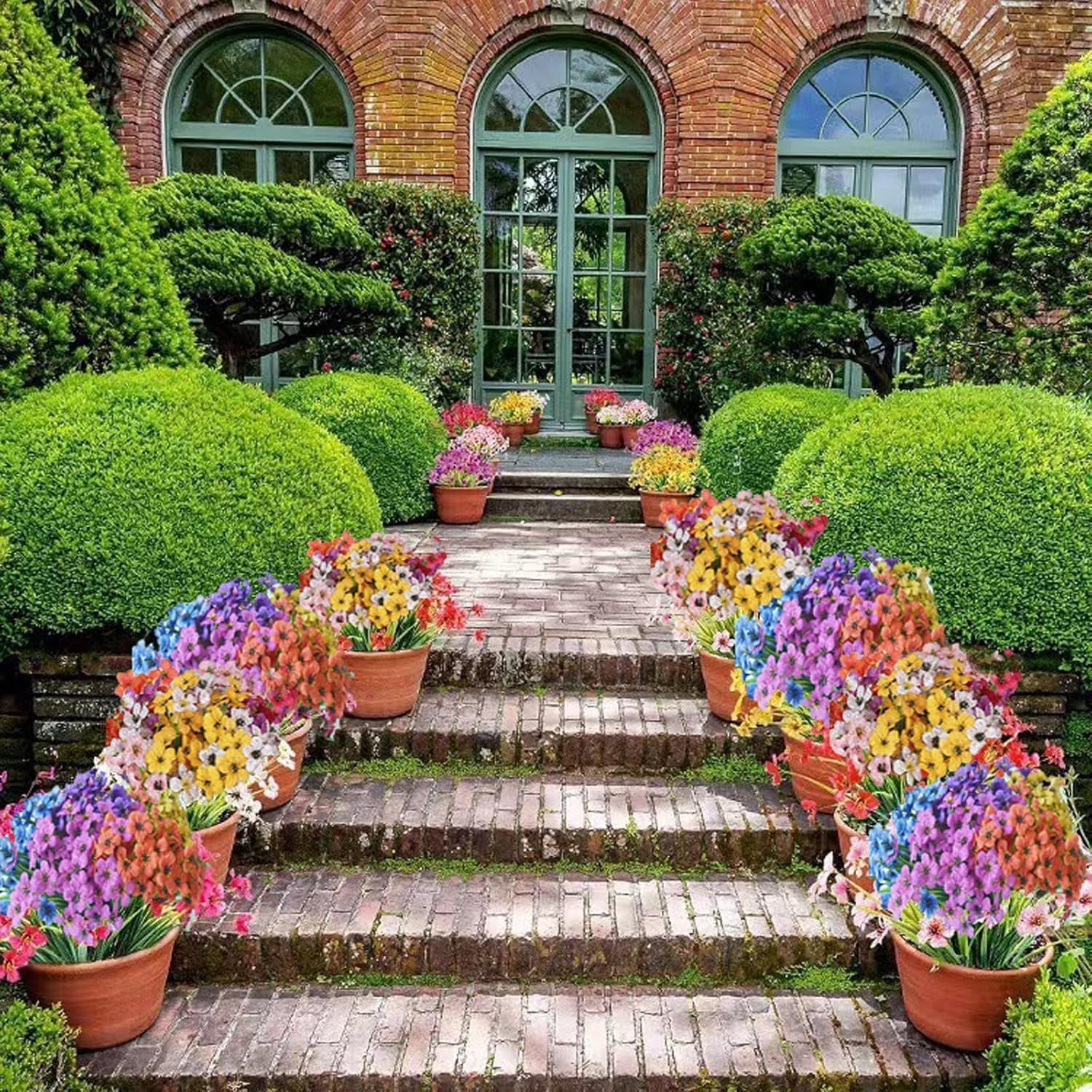 10 Bundles Artificial Flowers for Outdoors,UV Resistant No Fade Faux Silk Flowers,Fake Plastic Plants for Indoor Outside Garden Porch Window Box Hanging Planter Decor