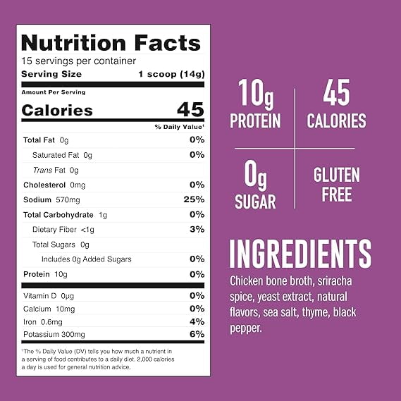 LonoLife Sriracha Chicken Bone Broth Powder Mix | 10g Protein | Collagen-Rich, Keto & Paleo Friendly | Natural Ingredients | 8oz Bulk Packaging