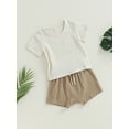 thumbnail image 2 of Arvbitana Toddler Infant Boys Girls Casual Outfits Solid Color Short Sleeve T-Shirt with Breast Pocket and Elastic Waists Shorts 2Pcs Sets 6M-4T, 2 of 8