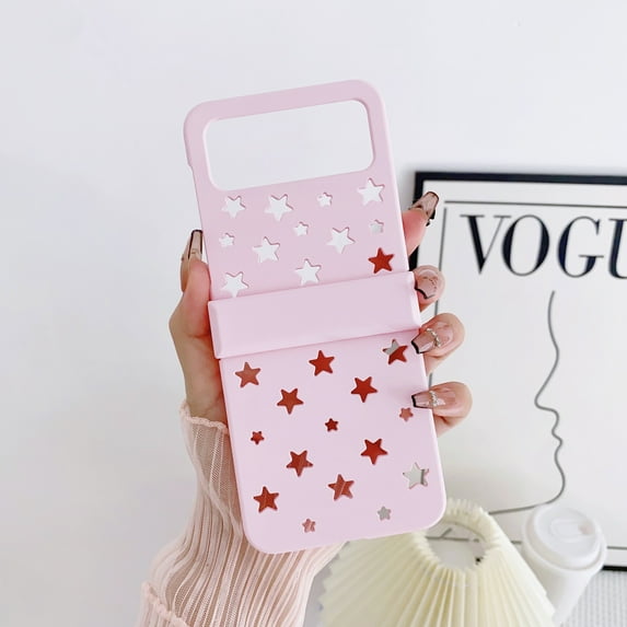 Matte Case for Samsung Z Flip 4, Protective Hard PC Cover with Stars Cute Bumper Design Shockproof for Teen Girls Minimal Celestial Starry Night Compatible with Galaxy Z Flip 4 5G, Pink