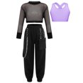 thumbnail image 3 of Aiihoo Kids Girls Sports Gymnastics Workout Hip-hop Jazz Outfits Sleeveless Vest with Cargo Pants and Crop Top for Dance Performance Lavender 10, 3 of 7