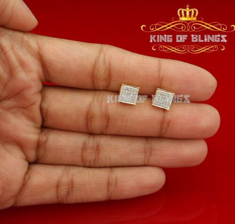 King of Bling's Real 10k Yellow Gold with 0.15CT Real Diamonds Men's/Women's Square Stud Earring