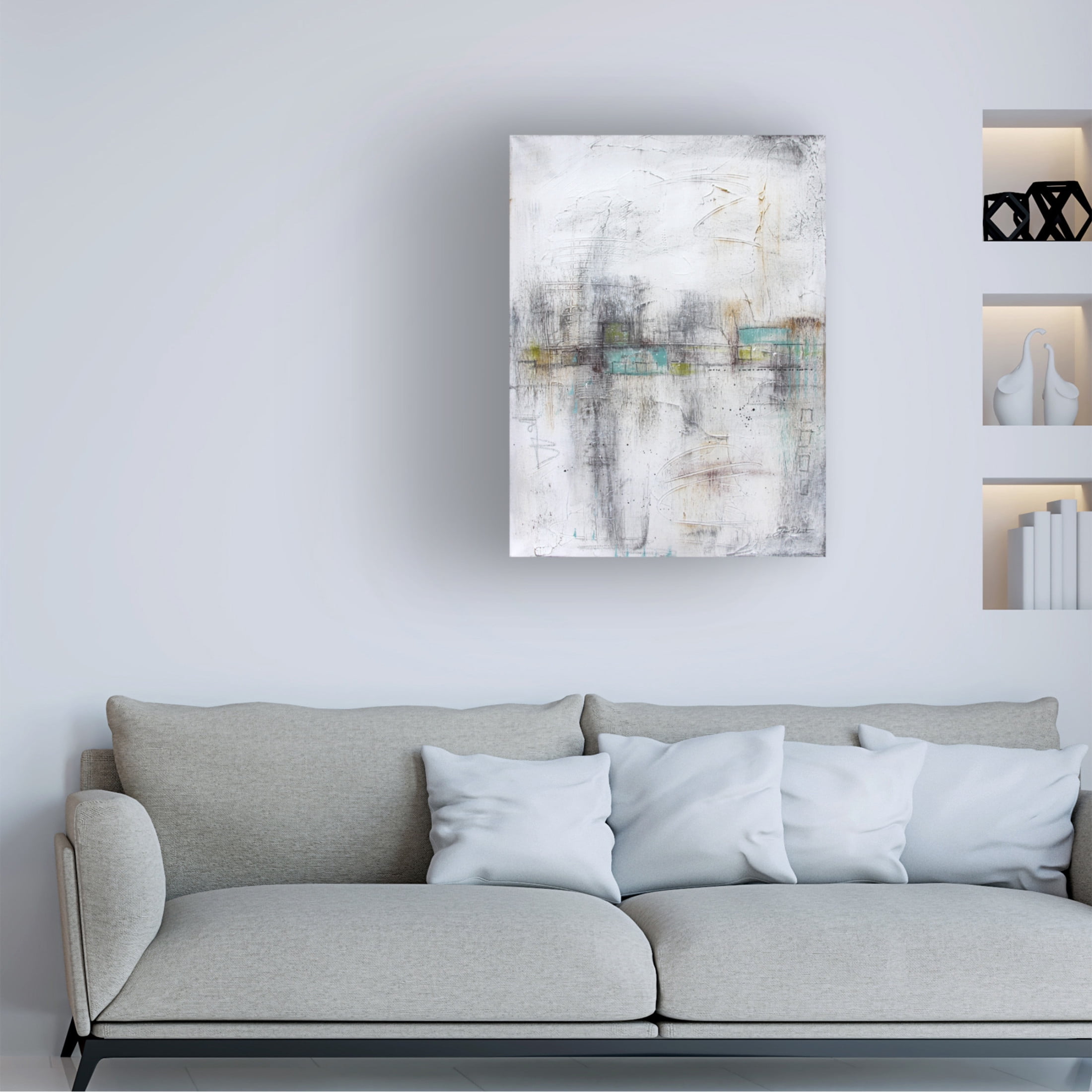 Canvas Wall Art - Jean Plout 'Abstract Aqua Horizon B' Wall Art for Living Room, Bedroom, or Office Décor by Trademark Fine Art - 24 x 32 Inches