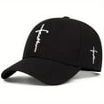 thumbnail image 2 of Bibifish Unisex Men Women Black Baseball Cap White Cross Embroidery Detail Baseball Cap Adjustable Strap Casual Daily Outings & Outdoor Street Style Hat, 2 of 3