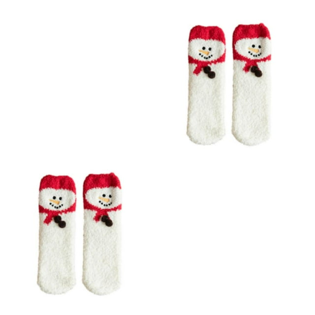 Justharion Chaussettes Thermiques Douces et Confortables Bonnet Rouge Bonhomme de Neige 2Ensemble