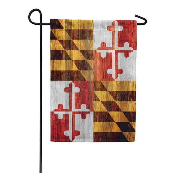 America Forever Maryland State Flag 12.5 x 18 Inch Double Sided Outdoor Yard Decorative USA Vintage Wood State of Maryland Garden Flag, Made in the USA