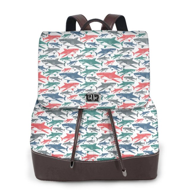 Disketp Colorful Shark Mochila de Cuero para Mujer, Bolso de Espalda Antirrobo con Estilo para Viaje, Trabajo y Uso Diario
