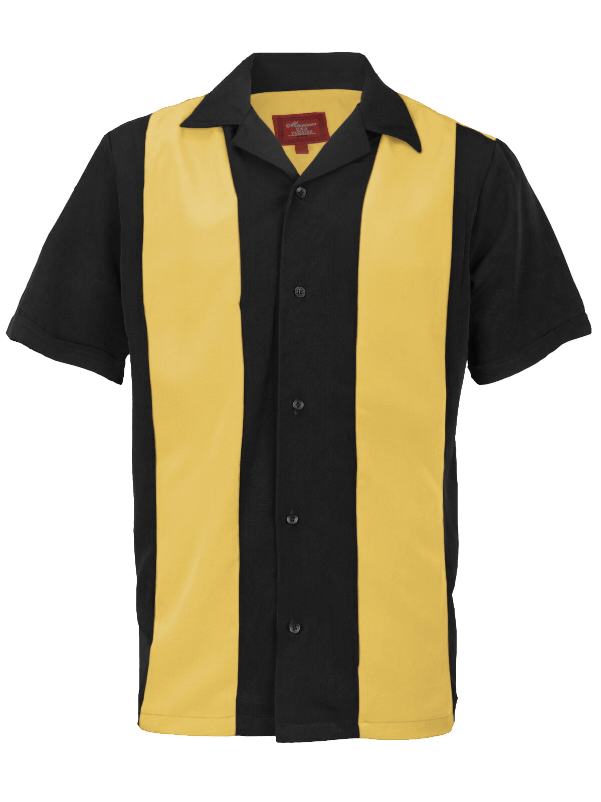 Maximos - Men's Two Tone Bowling Casual Dress Shirt (Yellow/Black, XL