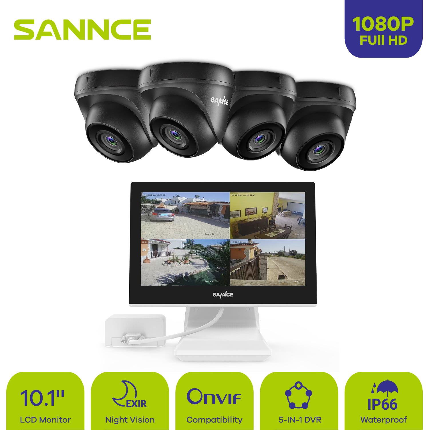 SANNCE 4CH/8CH All-in-one AHD720P 10,1"LCD Monitor Secuerity DVR Recordor/Kamera