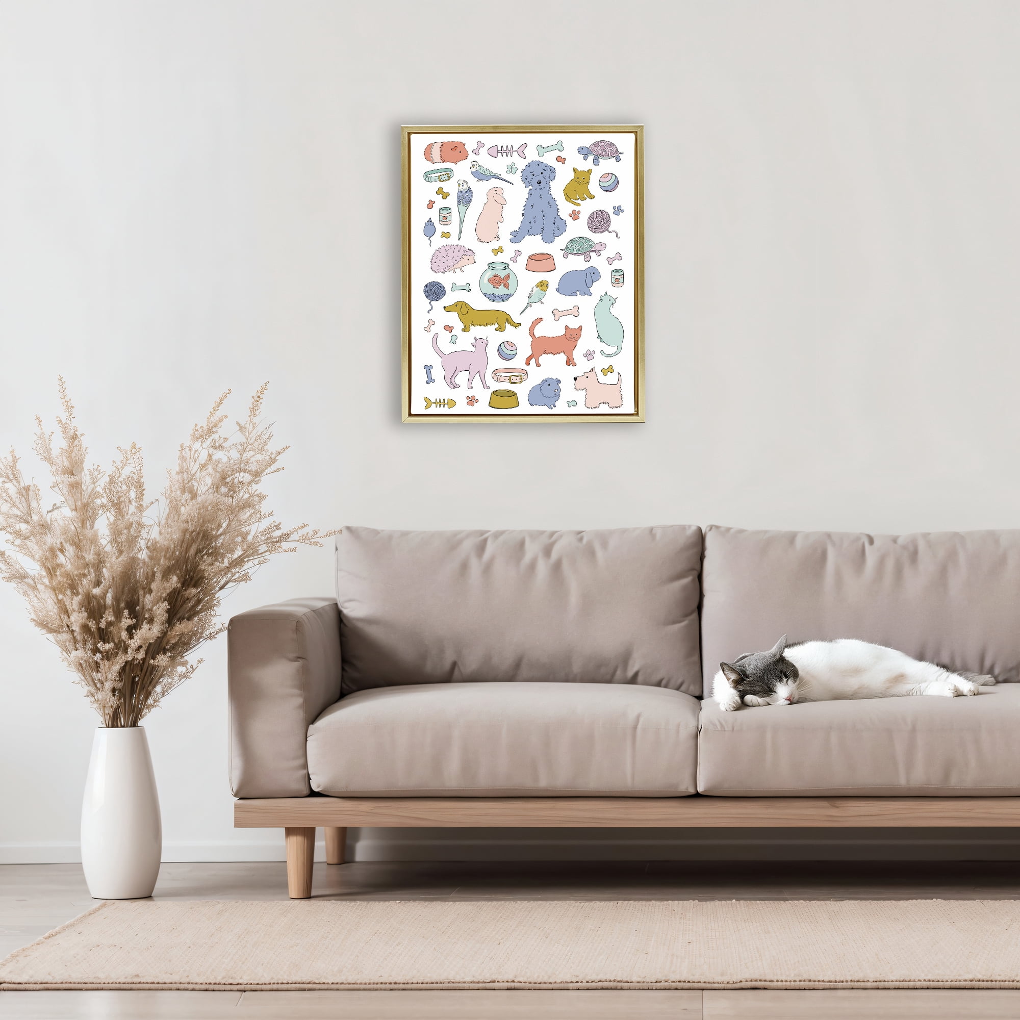Stupell Industries Pet Shop Menagerie Gold Framed Floater Canvas Wall Art, design by Bethany Sandoval