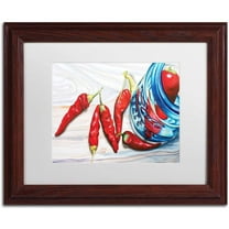 Trademark Fine Art "Ball Jar Peppers" Canvas Art by Jennifer Redstreake White Matte, Wood Frame
