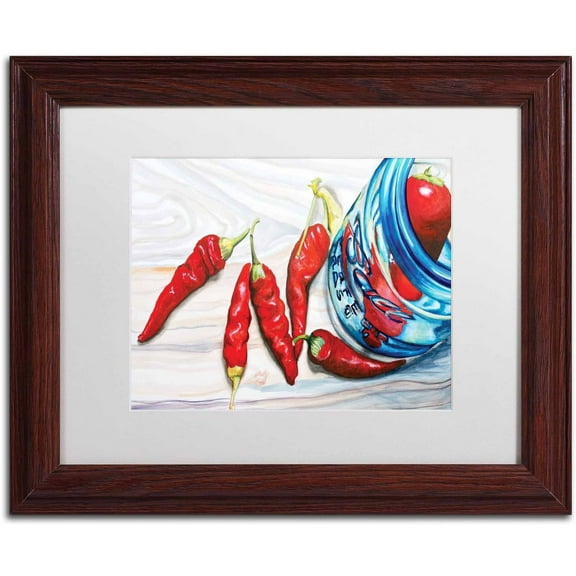 Trademark Fine Art "Ball Jar Peppers" Canvas Art by Jennifer Redstreake White Matte, Wood Frame
