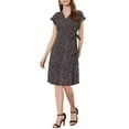 thumbnail image 3 of Allegra K Women's Floral V Neck Ruffled Flutter Sleeve Belt Wrap Midi Dress, 3 of 7