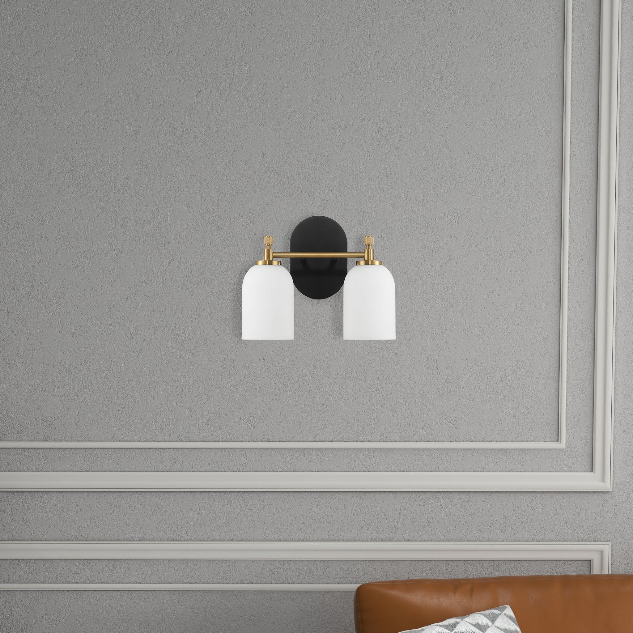 Noaman Vortex Traditional Style Two Lights Vanity Over Bathroom Mirror Wall Sconce with White Frosted Glass, 12.25"W x 10.125"H x 5.5"E, Black/Gold/White