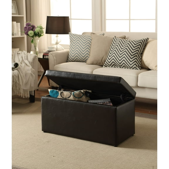 Better Homes & Gardens 30" Hinged Storage Ottoman, Brown Faux Leather