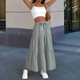 thumbnail image 6 of Women High Waisted Flowy Tiered Linen Skirt Casual Pleated A-Line Beach Long Skirts with Tie Grey M, 6 of 7