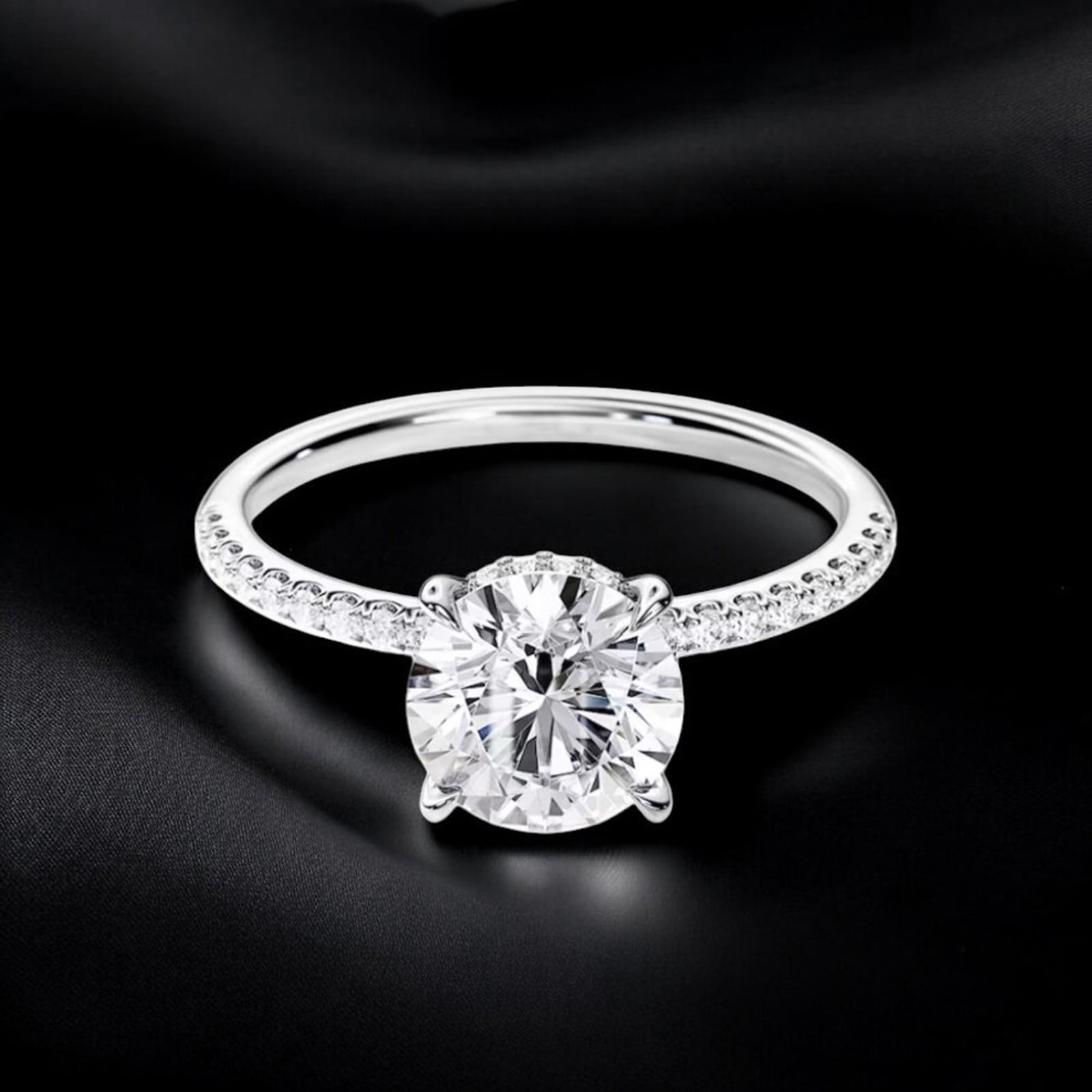 Lab Grown Round Cut Diamond Ring IGI CVD 2.32 Carat E F VVS 14k Rose Gold 5 6 7