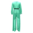thumbnail image 3 of JULMCOMO Jumpsuits for Women Sequin Wide Leg Deep V Neck Dressy Jumpsuits Long Sleeve Belted Waist Evening One Piece Summer Rompers Light Green XL, 3 of 5