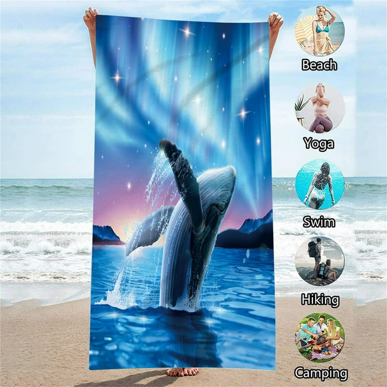 Microfiber Beach Towel Oversize Clearance,extra Large 59x29.5, Cool  Travel Pool Towel, Ideal Gift For Women Men (blue Leaves)
