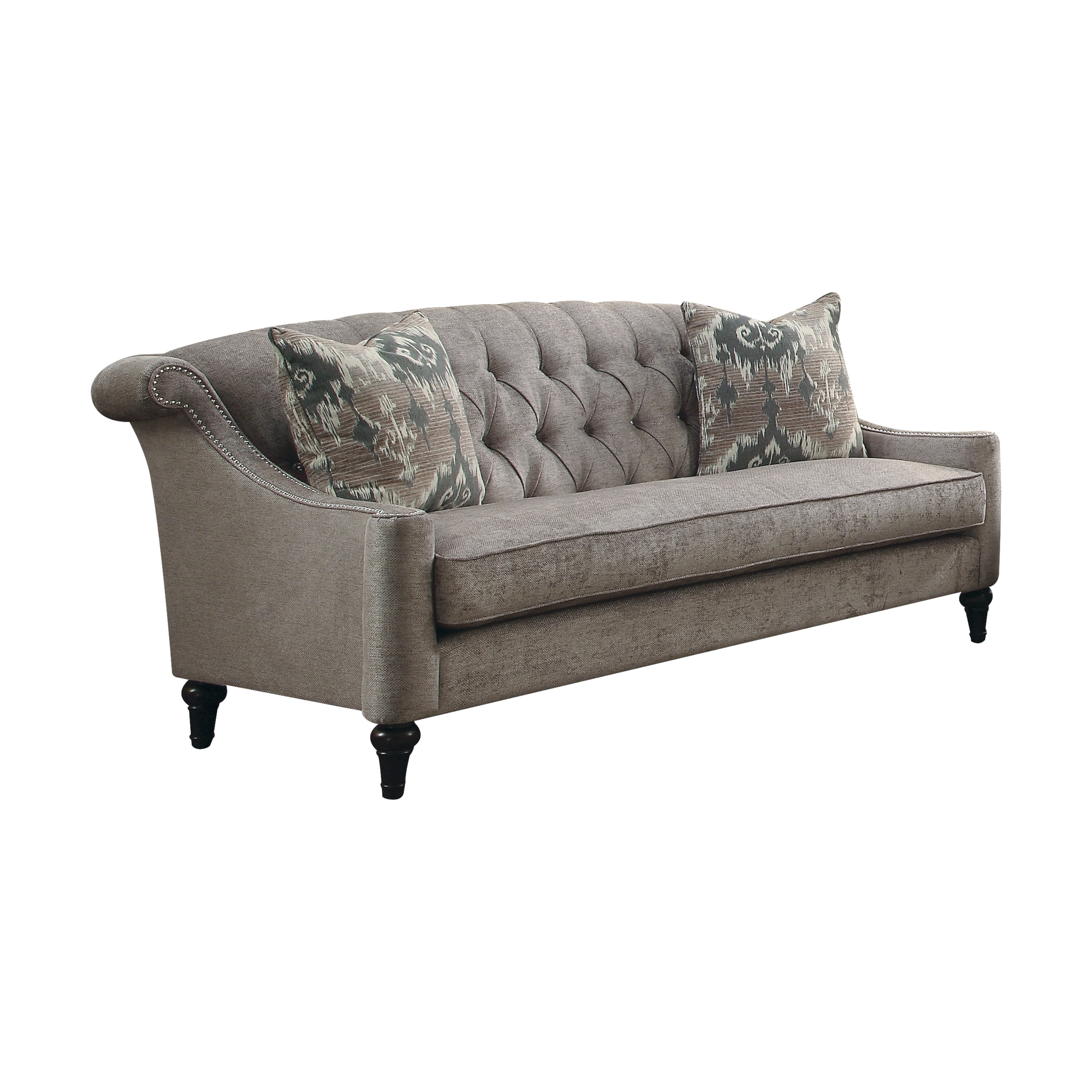 Acme Colten Gray Fabric Down Feather Sofa With 2 Pillows